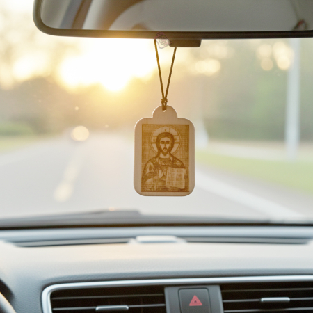 Breloc tir - Medalion auto ,model C2,gravat cu Isus Hristos