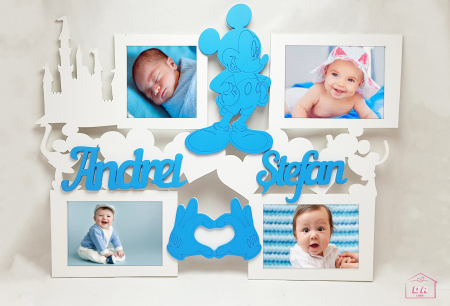 Rama foto bebe - Rama foto bebe 4 poze personalizata cu nume,  Mickey