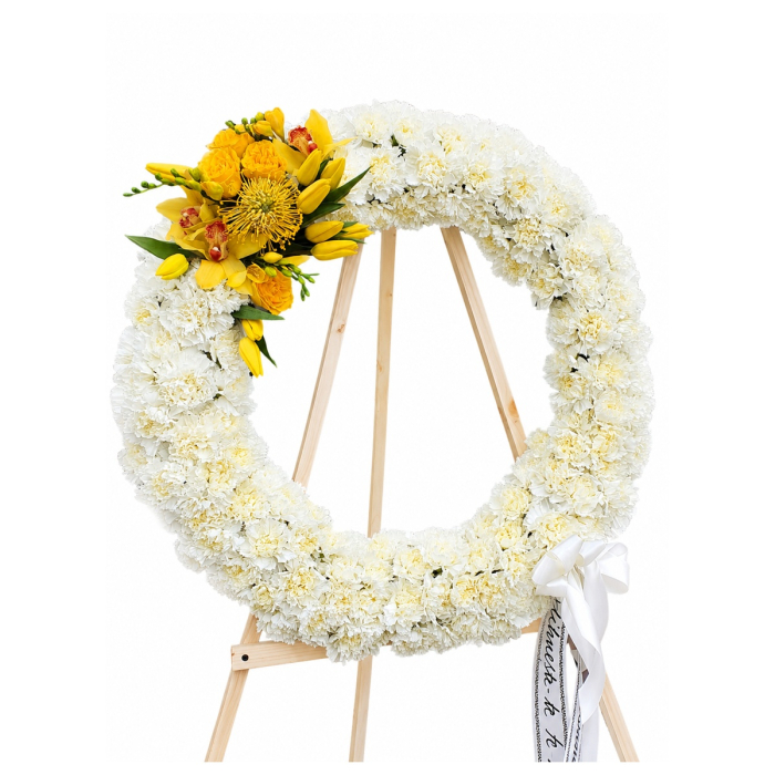Coroană Funerară Rotundă Alb-Galben Iași | Flori Naturale Premium cu Livrare Rapidă [5]