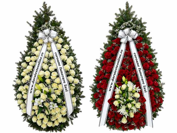 Coroană funerară mare 2 metri cu 100 trandafiri albi – livrare Iași [3]