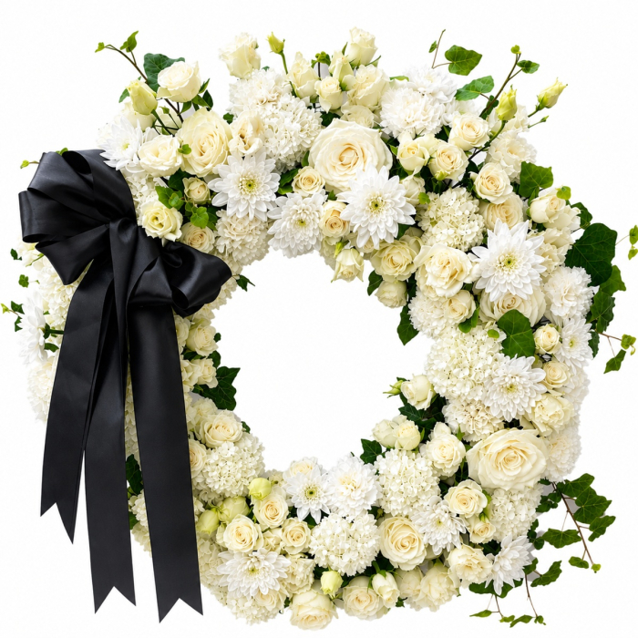 Coroană Funerară Premium Alb-Crem Iași – Livrare Rapidă la Capelă și Cimitir [3]