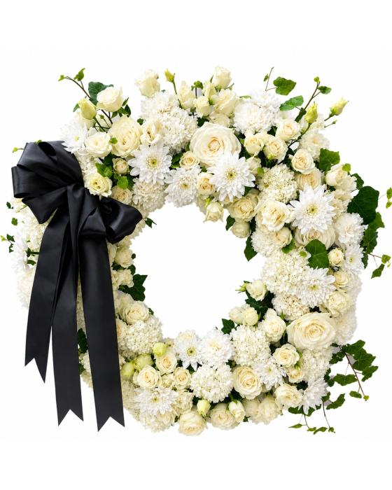 Coroană Funerară Premium Alb-Crem Iași – Livrare Rapidă la Capelă și Cimitir [2]