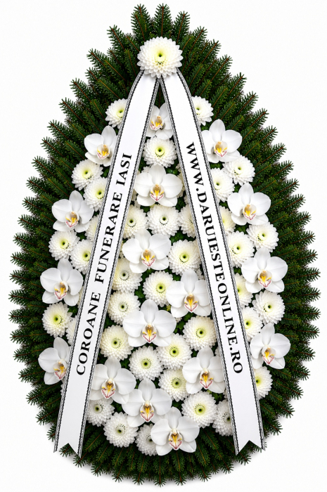 Coroană funerară premium cu orhidee și crizanteme – livrare Iași [7]