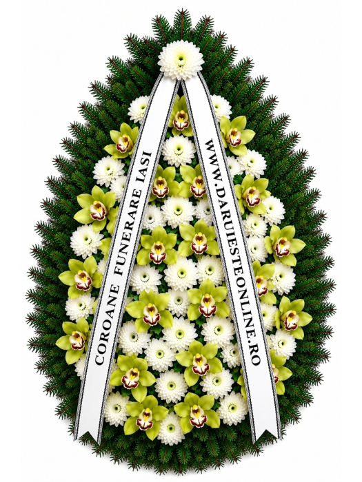 Coroană funerară premium cu orhidee și crizanteme – livrare Iași [3]