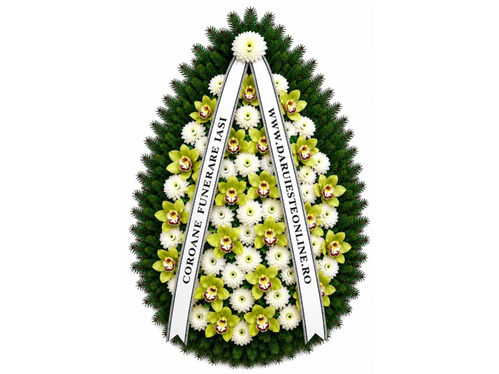 Coroană funerară premium cu orhidee și crizanteme – livrare Iași [6]