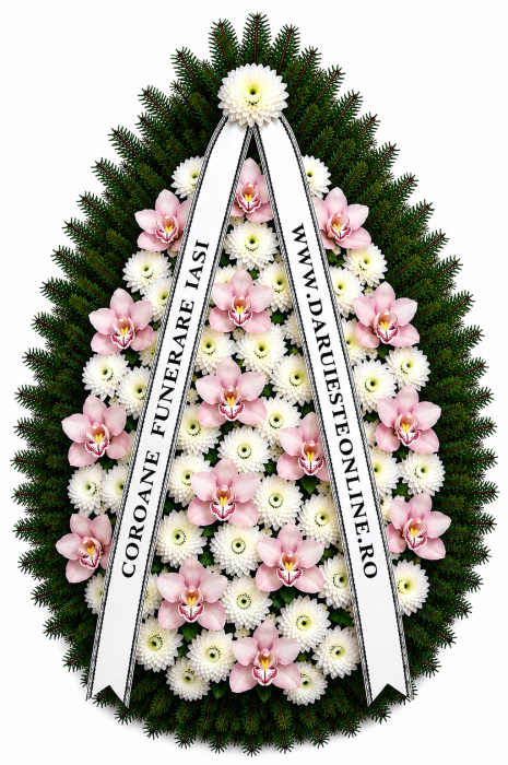 Coroană funerară premium cu orhidee și crizanteme – livrare Iași [4]