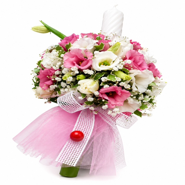 lumanare-botez-rotunda-iasi-eustoma-lalele-roz-alb [3]
