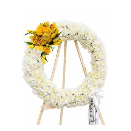 Coroană Funerară Rotundă Alb-Galben Iași | Flori Naturale Premium cu Livrare Rapidă [2]