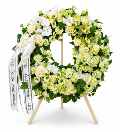 Coroană funerară rotundă alb-verde 60-70 cm Iași [1]