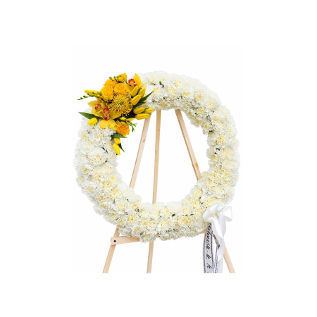 Coroane funerare Visoianu - Coroană Funerară Rotundă Alb-Galben Iași | Flori Naturale Premium cu Livrare Rapidă