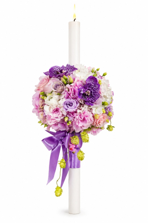 Lumanari botez - lumanare botez elegance lila glob iasi flori naturale