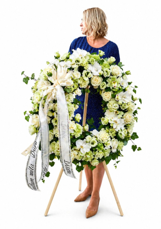 Coroane funerare - Coroană funerară rotundă alb-verde 60-70 cm Iași