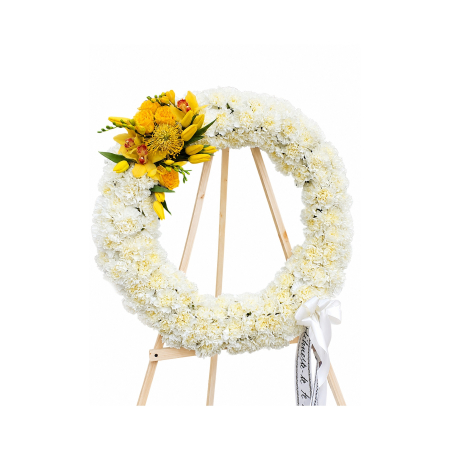 Coroană Funerară Rotundă Alb-Galben Iași | Flori Naturale Premium cu Livrare Rapidă [1]