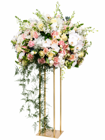 Aranjamente sali nunta - Aranjament masă nuntă XXL luxury alb-roz suport auriu Iași