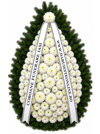 Coroane Funerare Lacrima - Coroană funerară albă imperială din brad natural – livrare Iași