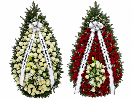 Coroană funerară mare 2 metri cu 100 trandafiri albi – livrare Iași [2]