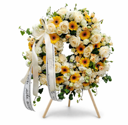 Coroane funerare Bucium - coroana-funerara-lumina-eterna-alb-galben-iasi