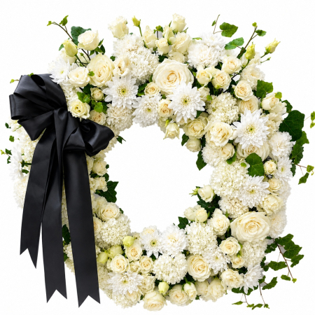 Coroană Funerară Premium Alb-Crem Iași – Livrare Rapidă la Capelă și Cimitir [2]