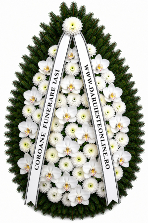 Coroană funerară premium cu orhidee și crizanteme – livrare Iași [6]