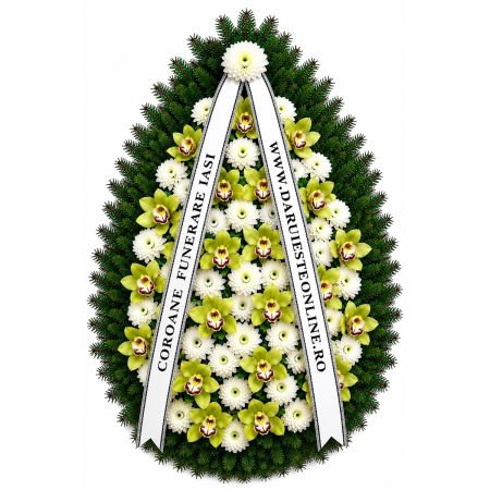 Coroană funerară premium cu orhidee și crizanteme – livrare Iași [1]