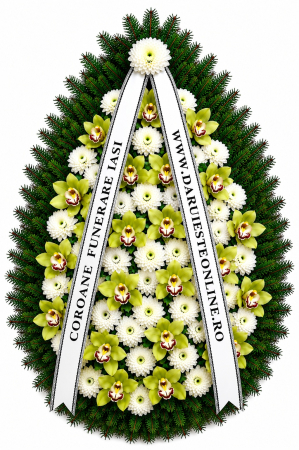 Coroane Funerare Lacrima - Coroană funerară premium cu orhidee și crizanteme – livrare Iași