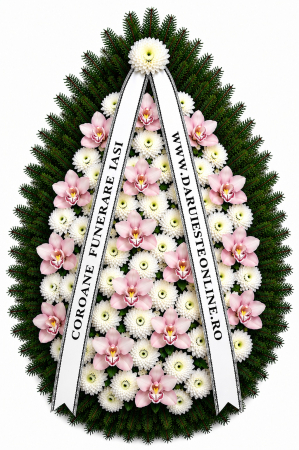 Coroană funerară premium cu orhidee și crizanteme – livrare Iași [3]