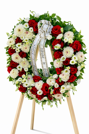 Coroane funerare Iași - Coroana funerara rotunda alb rosu - Iasi