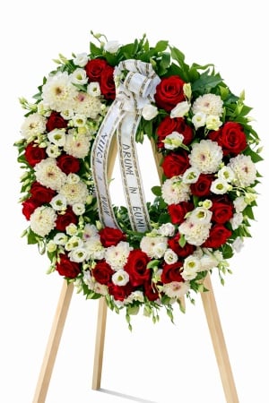 Coroane funerare - Coroana funerara rotunda alb rosu - Iasi