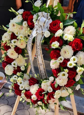 Produse - Coroana funerara rotunda alb rosu - Iasi