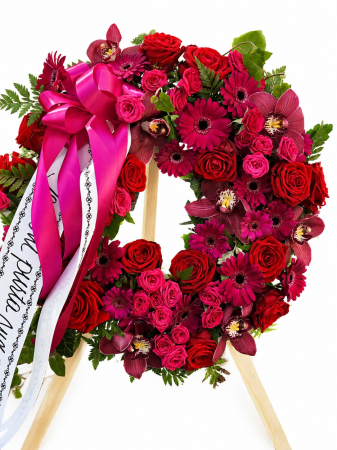 Coroane funerare Visoianu - Coroană Înmormântare Rotundă Premium cu Trandafiri și Orhidee – Livrare Rapidă Iași