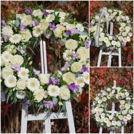 Funerare - Coroana trandafiri, gerbera si frezii