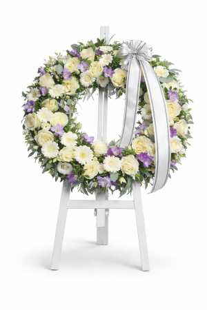 Funerare - Coroana trandafiri, gerbera si frezii