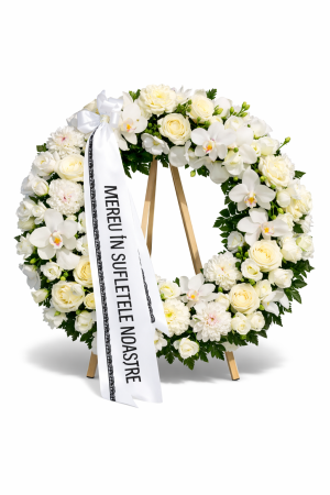 Funerare - Coroana rotunda trandafiri si orhidee