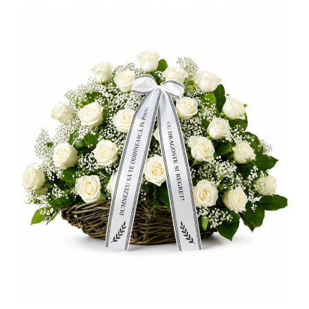 Coș Funerar Trandafiri Albi Iași – Flori Naturale Premium [3]