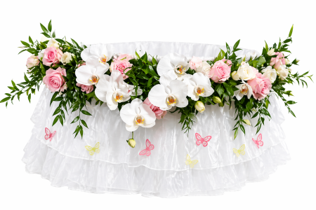 Produse - Decor cristelnita trandafiri si orhidee albe Iasi