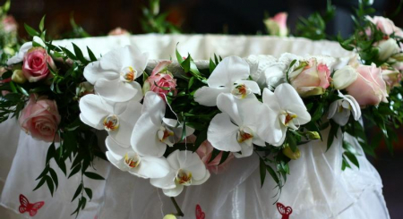 Produse - Decor cristelnita trandafiri si orhidee albe Iasi