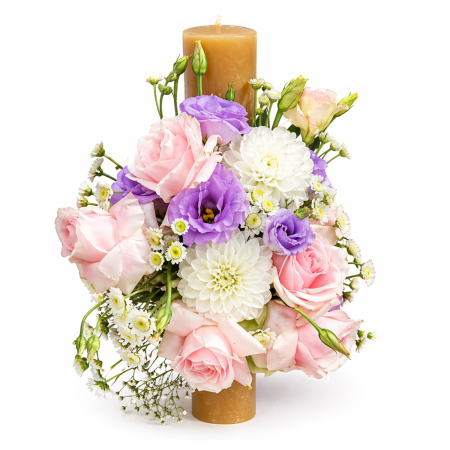 Lumanari botez - lumanare-botez-fetita-iasi-flori-pastel-roz-lila-alb-premium
