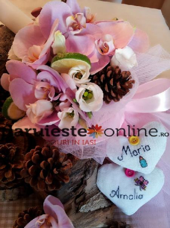 Lumanari botez - Lumanare botez orhidee eustoma conuri brad