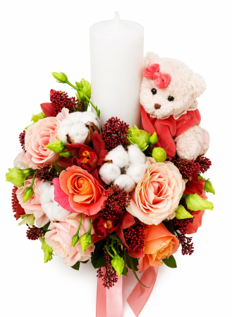 Lumanari botez - lumanare-botez-fetita-iasi-ursulet-flori-roz-premium