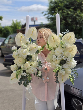 Set Cununie Premium Anthurium Alb – Buchet Mireasă și Lumânări Cununie Iași [5]