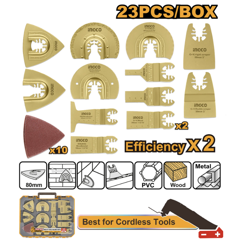 Accesorii multi tool, 23 piese, lame bi-metal si cr-v, taiere si slefuire, compatibilitate universala, cutie depozitare inclusa [3]