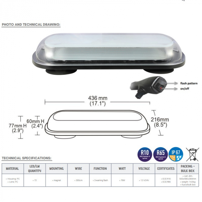 Bara de avertizare, rampa girofar LED 436 x 216 x 60mm - Truck LED BLK0053 [5]