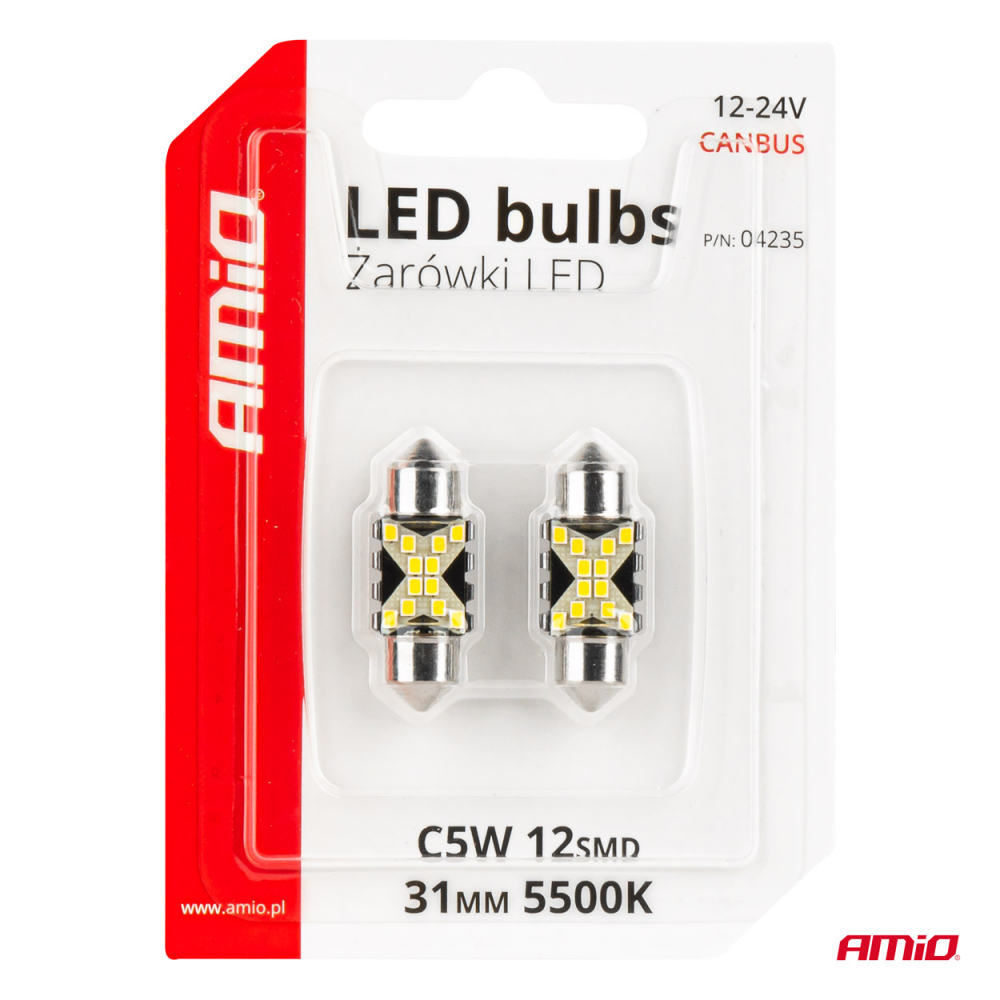 Bec LED CANBUS C5W Festoon 31mm, 12SMD 2016 Alb, 12V/24V [5]