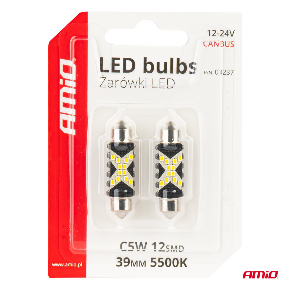 Bec LED CANBUS C5W Festoon 39mm, 12SMD 2016 Alb, 12V/24V [5]