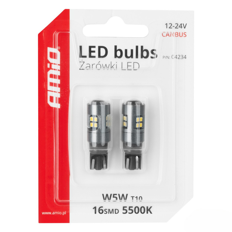 Bec LED CANBUS T10 W5W 16SMD 2016 Alb, 12V/24V [5]