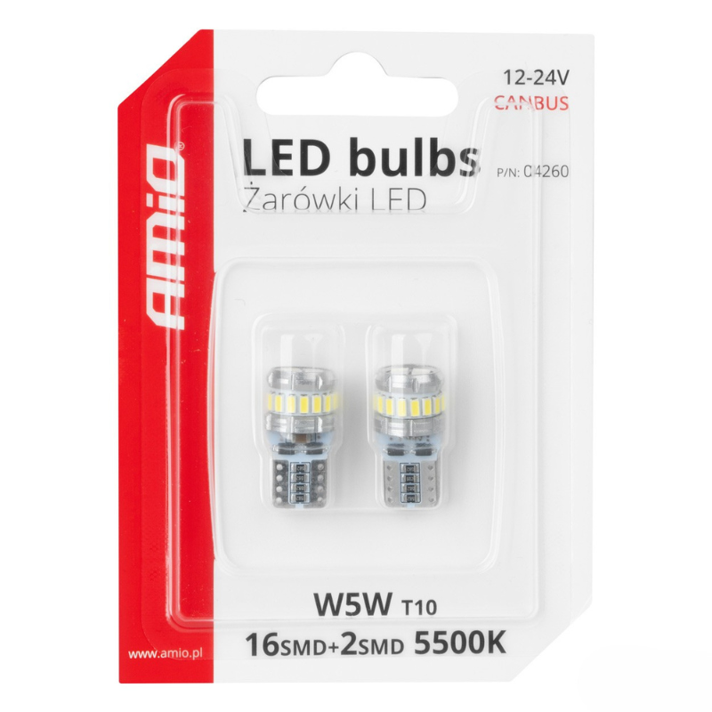 Bec LED CANBUS T10 W5W 16SMD (2SMD 3014/3030) Alb, 12V/24V [5]