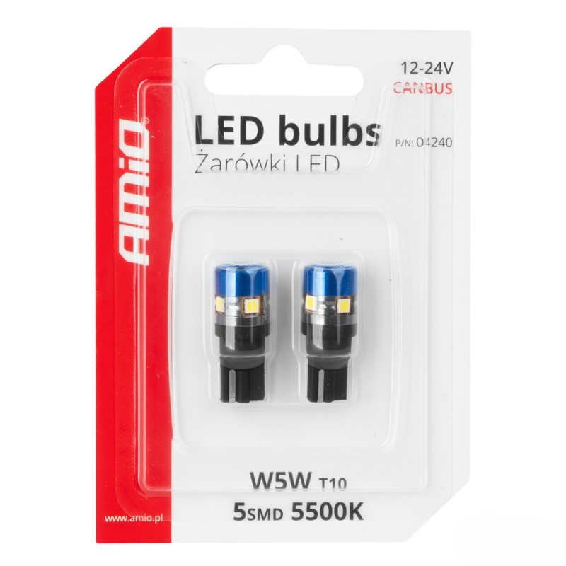 Bec LED CANBUS T10 W5W 5SMD 3030 Alb, 12V/24V [4]