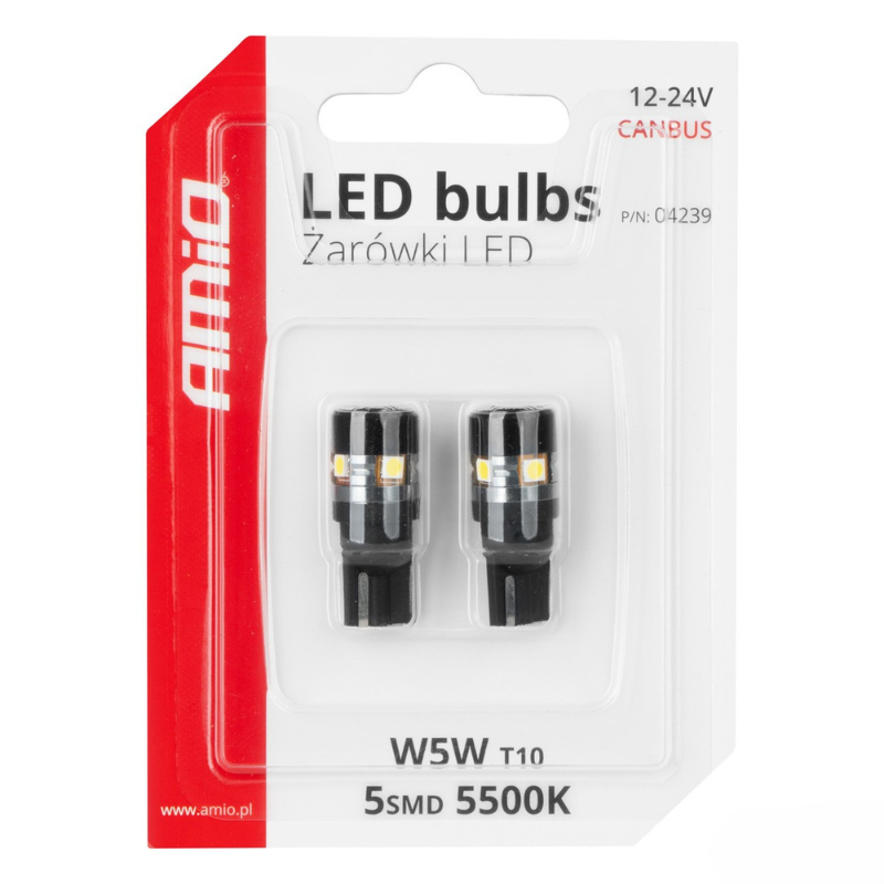 Bec LED CANBUS T10 W5W 5SMD 3030 Alb, 12V/24V [5]