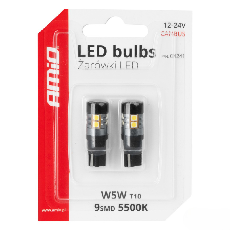 Bec LED CANBUS T10 W5W 9SMD 3030 Alb, 12V/24V [5]