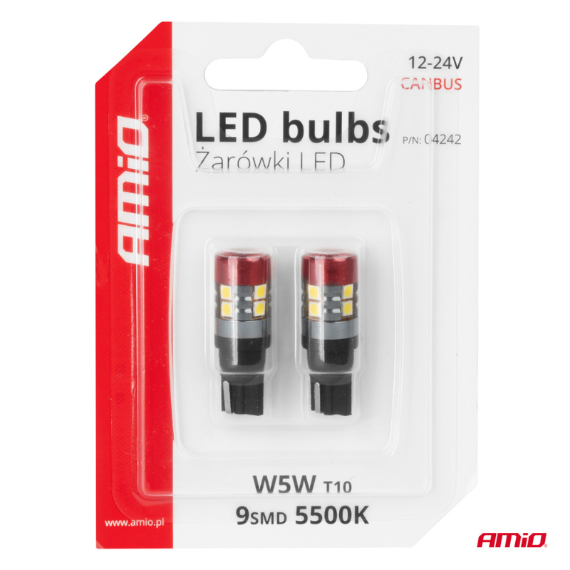 Bec LED CANBUS T10 W5W 9SMD 3030 Alb, 12V/24V [5]